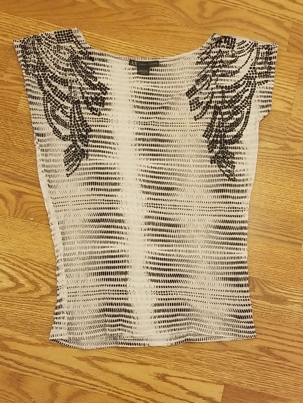 Armani Exchange White Short Sleeve Top with Black Pattern